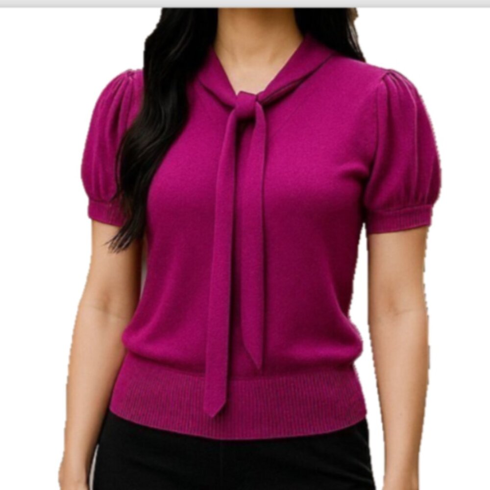 Banana Republic Juniors Top Purple Size Small Puff Short Sleeve Blouse Attached - Picture 6 of 13